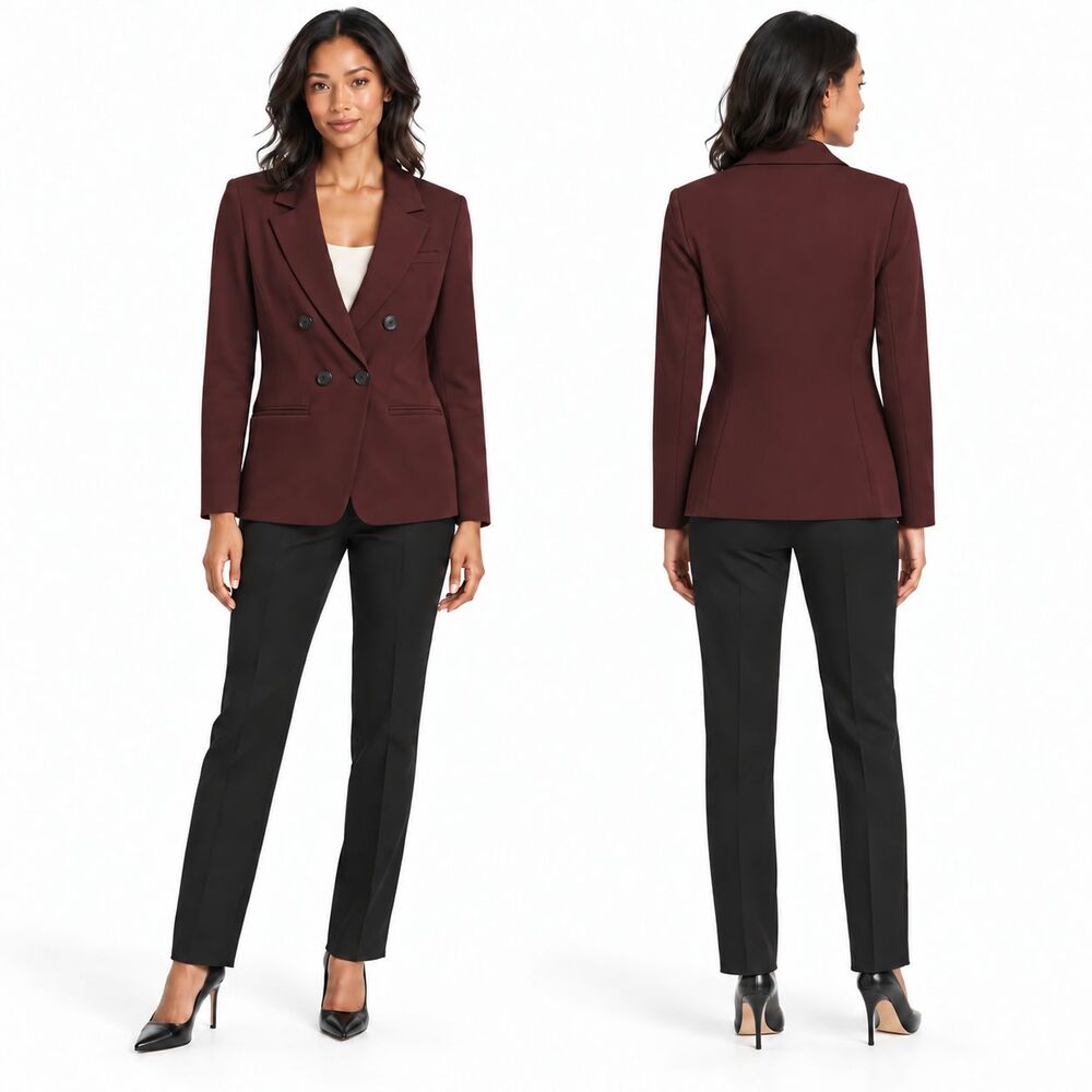Bagatelle Collection Women's Burgundy Double Breasted Ponte Blazer Large EUC